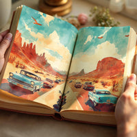 Vibrant Route 66 Junk Journal Pages, US Letter Travel Backgrounds, Retro Americana Printable Paper