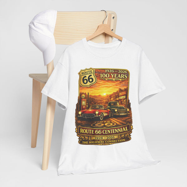 Sunset Route 66 Centennial Vintage Cars T-Shirt | 100 Years 1926-2026