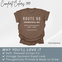 Route 66 100th Anniversary Shirt Springfield MO 1926–2026 Historic Route 66 Souvenir Tee USA Road Trip Route66 Centennial Comfort Colors Tee