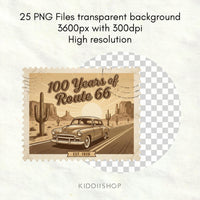 Route 66 100th Anniversary Stamp PNG, Vintage Centennial Postage Design, Americana Road Trip Decor, Sticker Mug T-Shirt - Commercial Use