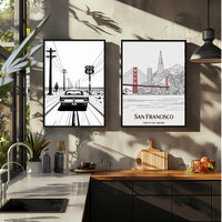 Route 66 Minimal Line Art Poster Matte Vertical Posters | Vintage Car Rear-View