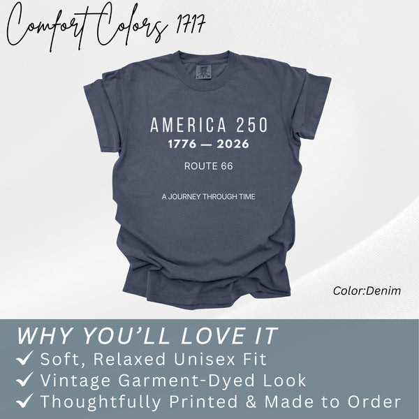 America 250 Route 66 Sweatshirt, 1776–2026 Anniversary Tee, Historic Highway Travel Shirt, USA Semiquincentennial Souvenir