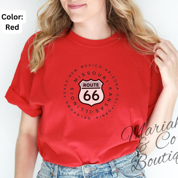 Route 66 Road Sign Graphic T-Shirt | Vintage Road Trip tee | Gift for Traveler | Outdoor Lover