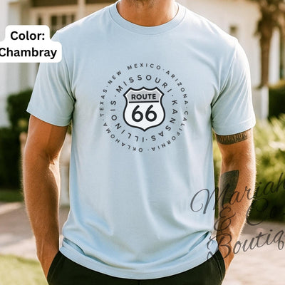Route 66 Road Sign Graphic T-Shirt | Vintage Road Trip tee | Gift for Traveler | Outdoor Lover