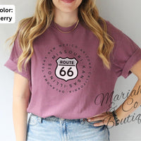 Route 66 Road Sign Graphic T-Shirt | Vintage Road Trip tee | Gift for Traveler | Outdoor Lover