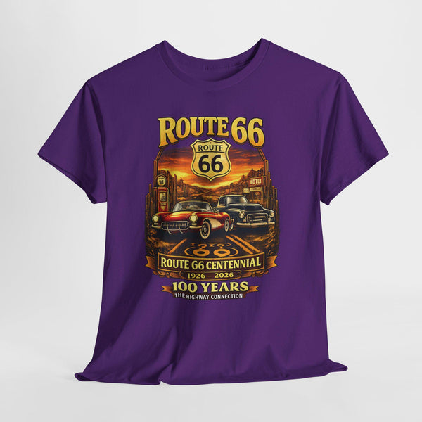 Front Print: Route 66 Centennial Vintage Car T-Shirt | Retro Highway Graphic