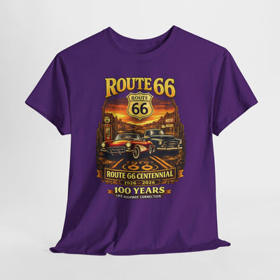 Front Print: Route 66 Centennial Vintage Car T-Shirt | Retro Highway Graphic