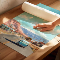 Route 66 Watercolor Travel Poster, Classic American Road Trip Landscape Print