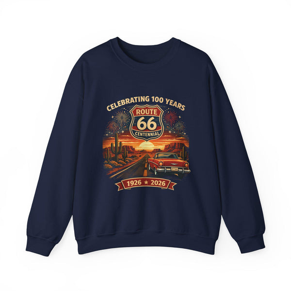 Route 66 Centennial 1926-2026 Crewneck | Vintage Roadtrip Scenic Design