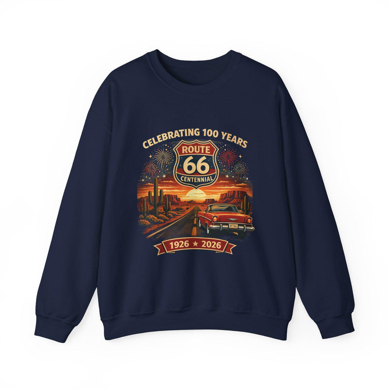 Route 66 Centennial 1926-2026 Crewneck | Vintage Roadtrip Scenic Design