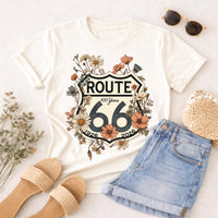 Route 66 Floral Shield T-shirt | Vintage Highway Shirt Road Trip Tee | 100 Years Anniversary Shirt