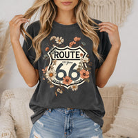 Route 66 Floral Shield T-shirt | Vintage Highway Shirt Road Trip Tee | 100 Years Anniversary Shirt