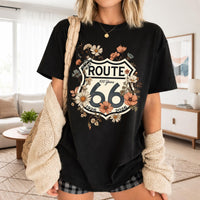 Route 66 Floral Shield T-shirt | Vintage Highway Shirt Road Trip Tee | 100 Years Anniversary Shirt