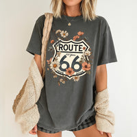 Route 66 Floral Shield T-shirt | Vintage Highway Shirt Road Trip Tee | 100 Years Anniversary Shirt