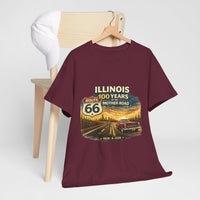 Front Print: Illinois Route 66 100 Years T-Shirt | Mother Road tee, vintage car graphic