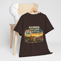 Front Print: Illinois Route 66 100 Years T-Shirt | Mother Road tee, vintage car graphic