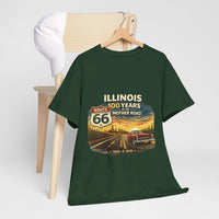 Front Print: Illinois Route 66 100 Years T-Shirt | Mother Road tee, vintage car graphic