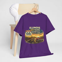 Front Print: Illinois Route 66 100 Years T-Shirt | Mother Road tee, vintage car graphic