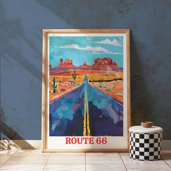 Route 66 Art Print, Vintage USA Road Trip Travel Poster