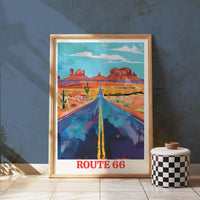 Route 66 Art Print, Vintage USA Road Trip Travel Poster