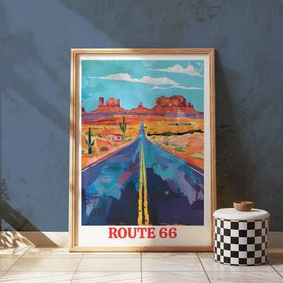 Route 66 Art Print, Vintage USA Road Trip Travel Poster