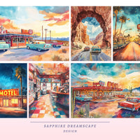 Vibrant Route 66 Junk Journal Pages, US Letter Travel Backgrounds, Retro Americana Printable Paper