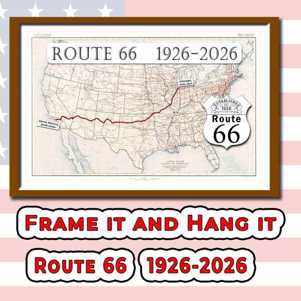 Route 66 map from 1926 to 2026 (instant download)
