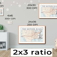 1926 Route 66 map with blue water printable wall art (instant download)