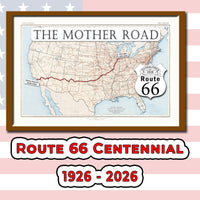 1926 Route 66 map with blue water printable wall art (instant download)