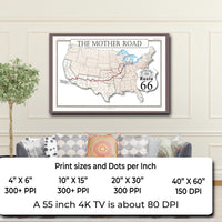 Route 66 map on Lower 48, 100 years and counting (instant download)