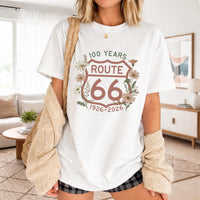 100 Years Route 66 Floral Shield T-shirt | Anniversary Tee Road Trip Shirts Route 66 tee