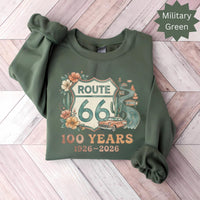 Route 66 100 Years 1926-2026 T-Shirts Sweatshirt, Vintage Car Road Trip Design, Desert Flowers Cactus, Historic US Highway, Retro Travel