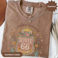 Route 66 comfort color T-Shirts Sweatshirt Centennial Celebration 1926-2026 Vintage Desert Floral Design