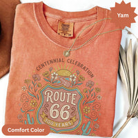 Route 66 comfort color T-Shirts Sweatshirt Centennial Celebration 1926-2026 Vintage Desert Floral Design
