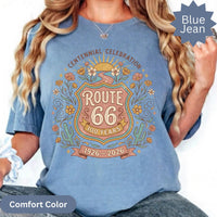 Route 66 comfort color T-Shirts Sweatshirt Centennial Celebration 1926-2026 Vintage Desert Floral Design