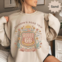 Custom text Route 66 T-Shirts Sweatshirt: Custom Road Trip, Vintage 100 Year Anniversary, Personalized Desert Design