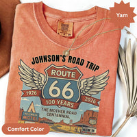 Custom text Route 66 T-Shirts Sweatshirt: Centennial Road Trip, Vintage Car, Personalized Name
