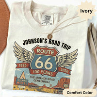 Custom text Route 66 T-Shirts Sweatshirt: Centennial Road Trip, Vintage Car, Personalized Name