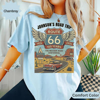 Custom text Route 66 T-Shirts Sweatshirt: Centennial Road Trip, Vintage Car, Personalized Name