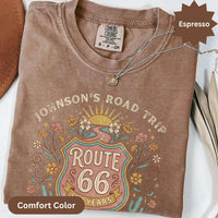 Custom text Route 66 T-Shirts Sweatshirt: Custom Road Trip, Vintage 100 Year Anniversary, Personalized Desert Design