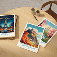 Route 66 Watercolor Travel Poster, Classic American Road Trip Landscape Print