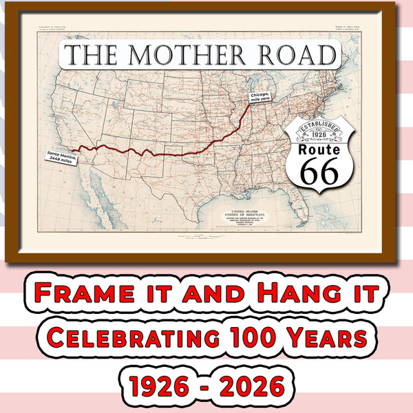 1926 Route 66 map large printable poster wall art (instant download)