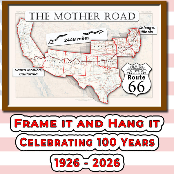 1926 Route 66 map large printable poster of the Mother Road (instant download)