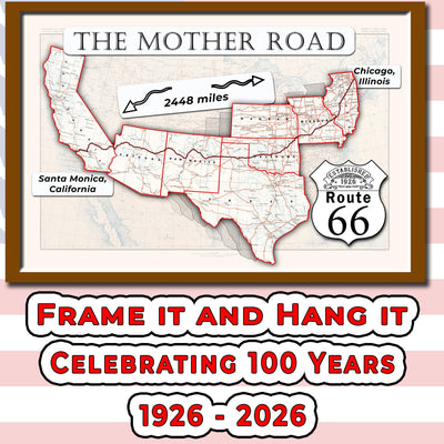 1926 Route 66 map large printable poster of the Mother Road (instant download)