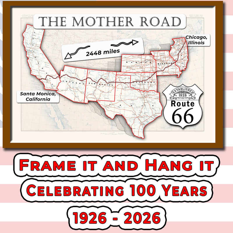1926 Route 66 map large printable poster of the Mother Road (instant download)