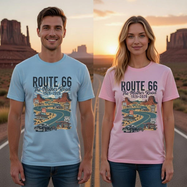 Route 66 The Mother Road 1926-2026 T-Shirt | Vintage Road Trip Tee