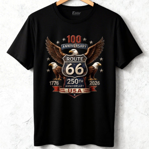Patriotic Route 66 100th Anniversary 1926-2026 Shirt, 250th USA Anniversary, Vintage American Tee