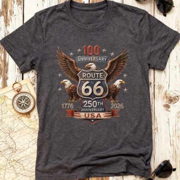 Patriotic Route 66 100th Anniversary 1926-2026 Shirt, 250th USA Anniversary, Vintage American Tee