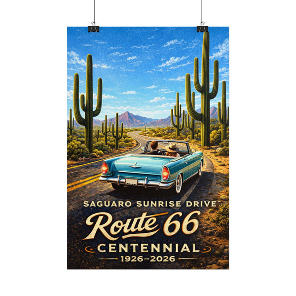 Route 66 Centennial Saguaro Cactus Desert Poster | Arizona Wall Decor