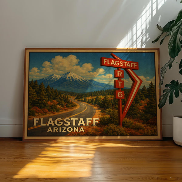 Flagstaff Arizona Route 66 Mountain Travel Poster Wall Art